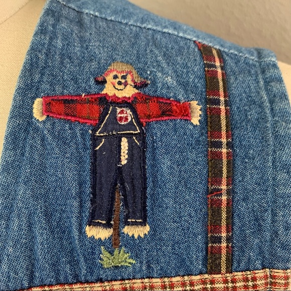 vintage Bobbie Brooks ugly Fall patchwork embroidered chambray button front vest - Picture 4 of 13
